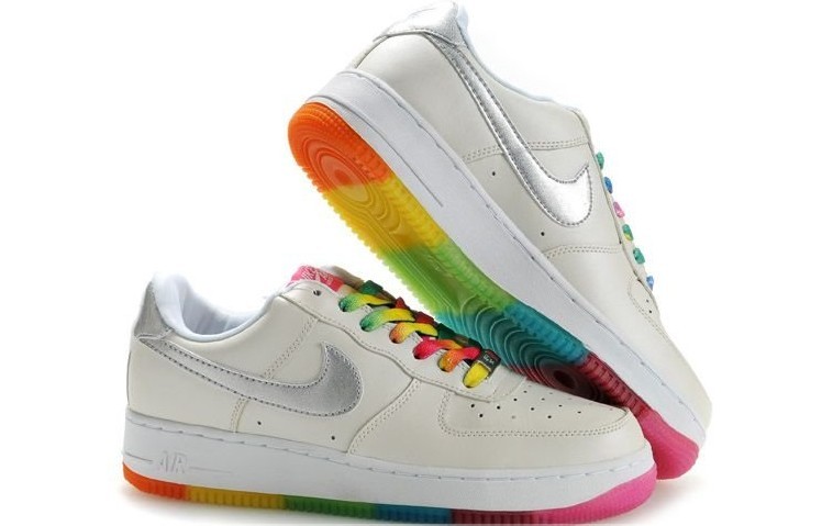 Rainbow Nike Air Forces Colorful Sneakers For Adult Silver Nike Swoosh ...