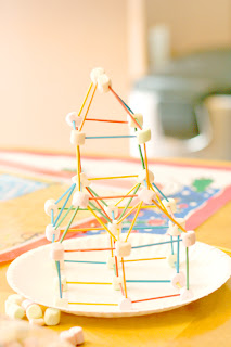 building with toothpicks and marshmallows