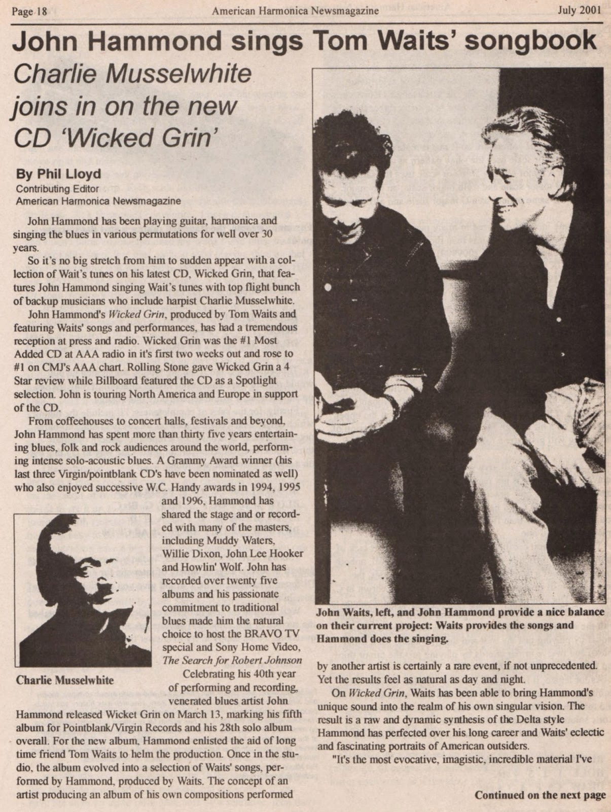 Blues Harmonica Heaven John Hammond & Tom Waits WICKED GRIN