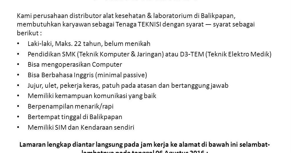 Lowongan Kerja Kota Balikpapan: Lowongan PT.MULTISERA