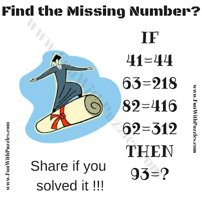 If 41=44, 63=218, 82=416, 62=312 Then 93=?. Can you solve this Tough Math Logic Puzzle?