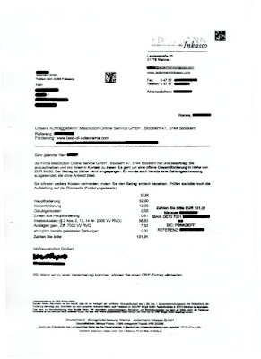 Scan: Jedermann Inkasso für Maxolution Online Service GmbH, Mahnung