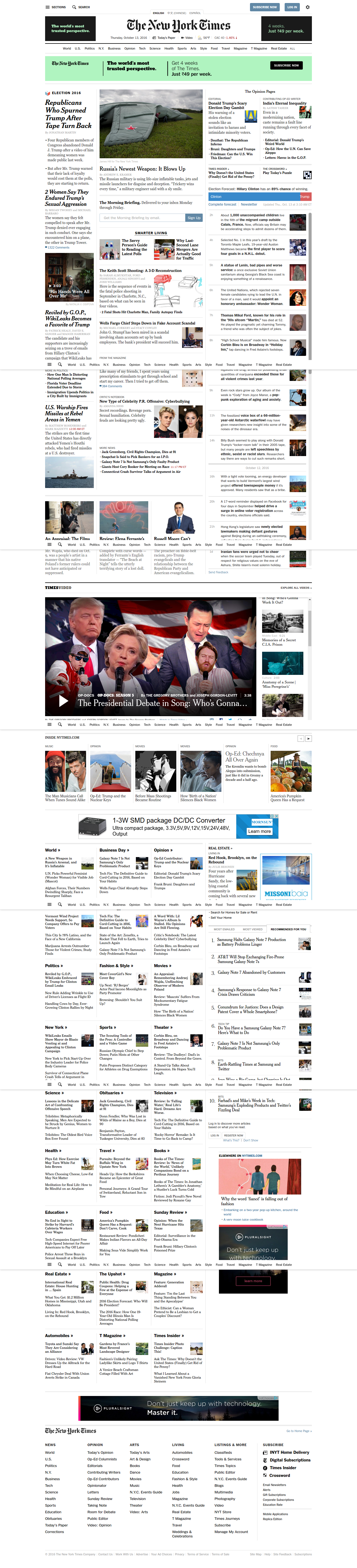 Screenshot of The New York Times' landing page