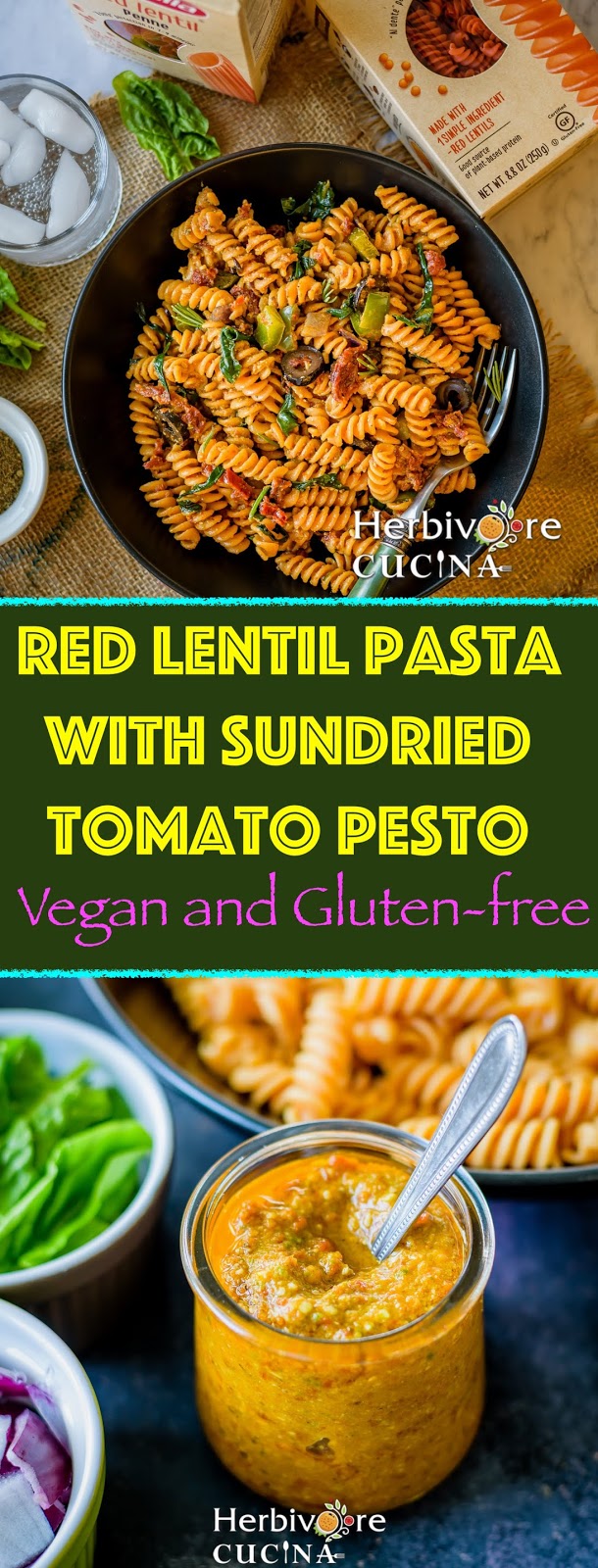 Herbivore Cucina Red Lentil Pasta with Sundried Tomato Pesto