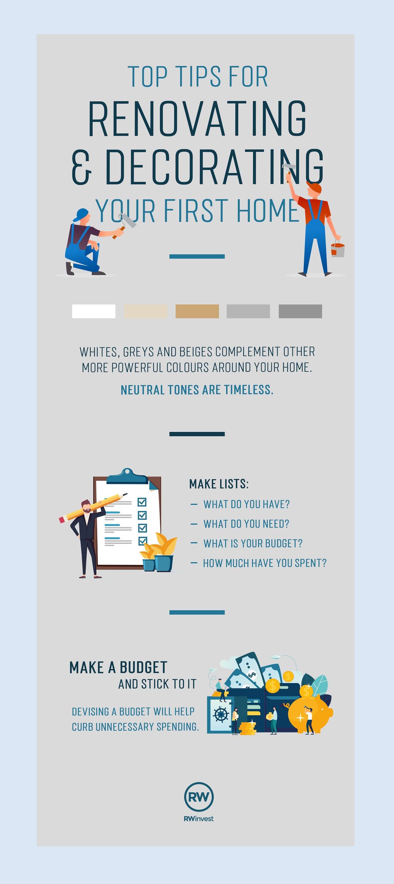 Tips For Renovating & Decorating Your First Home infographic Visualistan