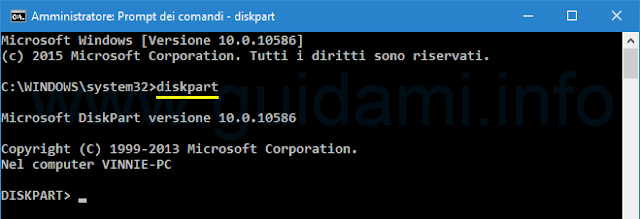 Windows Prompt dei comandi avvia diskpart