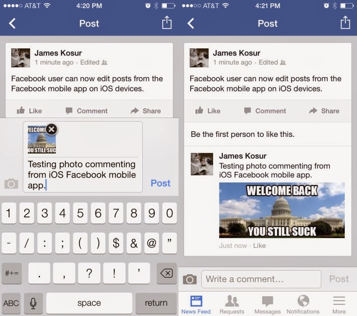 Facebook for iOS lets you edit your posts and comments. This feature has recently been added to the web version of Facebook is now also accessible from an iPhone or iPad. In addition, you can add a photo comment and quickly change the privacy settings of a publication.