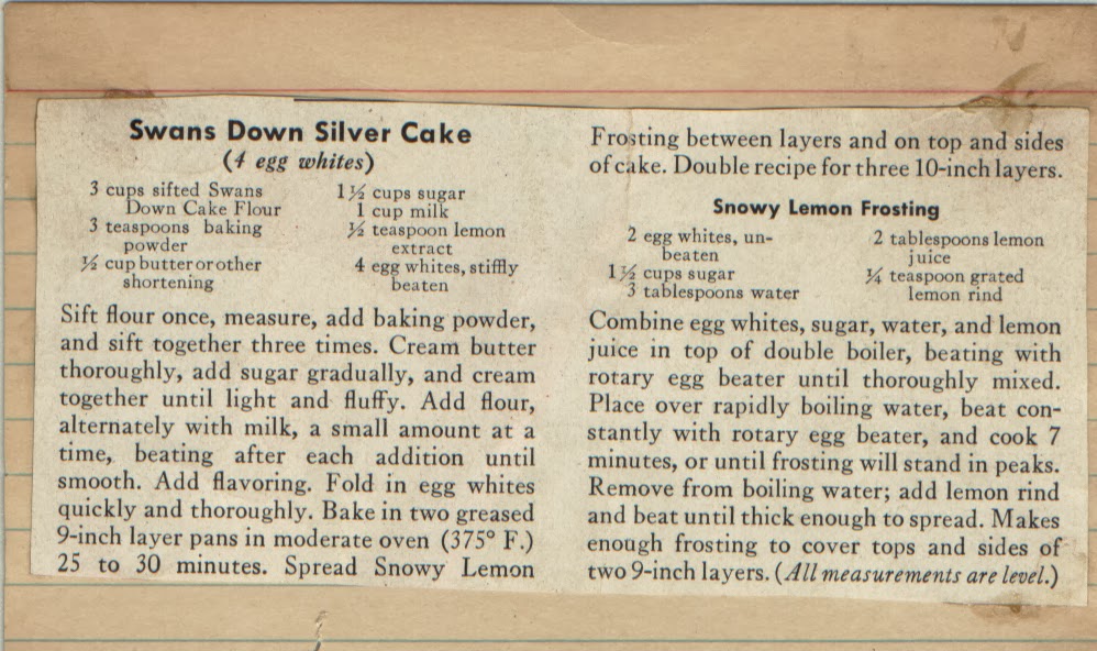 An Old Recipe Box Swans Down Silver Cake