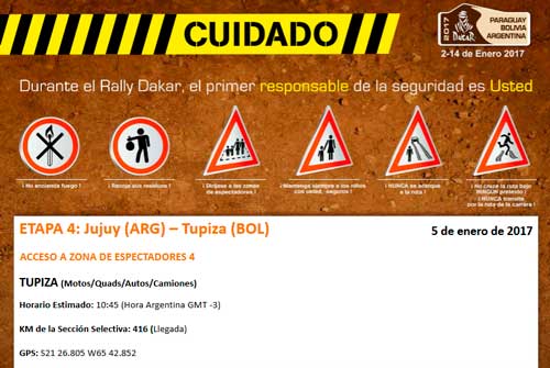 Recorrido y zona de espectadores Dakar 2017 por Tupiza