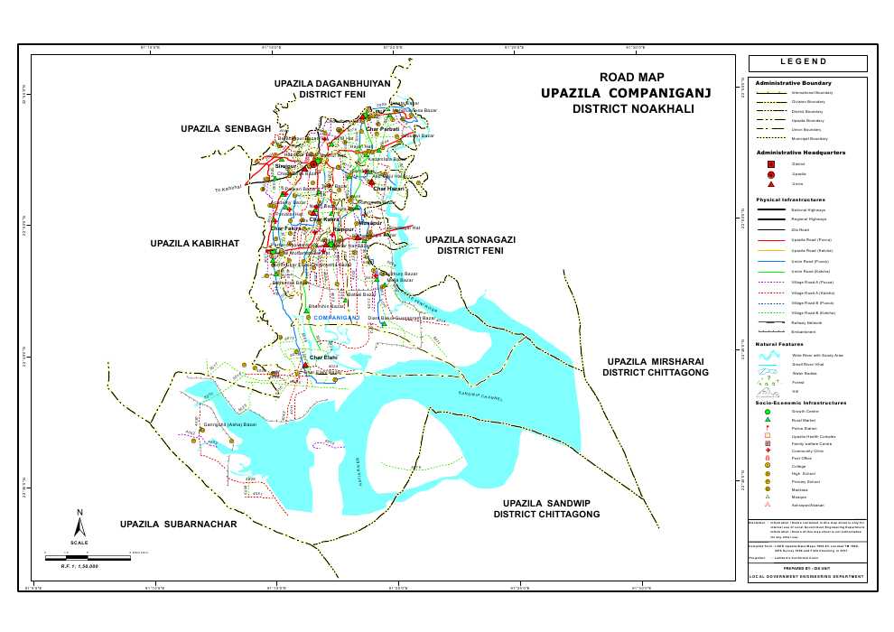 Companiganj Upazila Road Map Noakhali District Bangladesh