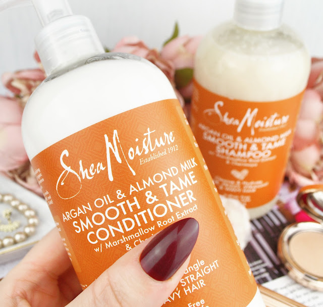 SheaMoisture Argan Oil & Almond Milk Smooth & Tame Shampoo & Conditioner Review, Lovelaughslipstick Blog