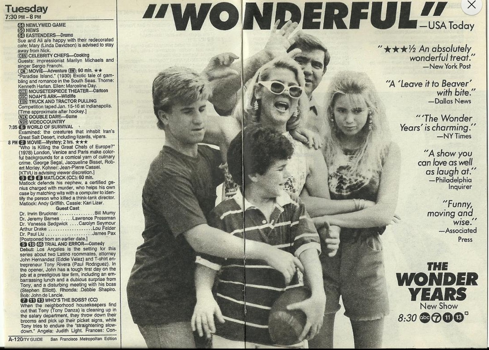 STARLOGGED GEEK MEDIA AGAIN 1988 THE WONDER YEARS TV GUIDE ADVERT