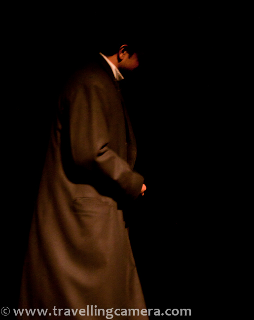 I hope you have already checked pre-interval stories from 'Chekhov ki Duniya', if not check out following link to know about this play and first three stories - http://www.travellingcamera.com/2011/12/chekhov-ki-duniya-part-1-nsd-play.htmlNext three stories are here...4th story from Chekhov ki Duniya was - Besahara Aurat, although story tells something else :)'Besahara Aurat' features a wild woman with a nervous disorder who tries to extort money from a banker.Cast of Besahara Aurat included - Aurat played by Rajini, Bank manager played by Kailash Chauhan, Pochetkin role played by Anirudh Wankar...Rajni and Kailash were two main actors in this story and both of them were awesome !!!'Dooba Hua Aadmi', a man in the 'maritime entertainment business' will drown himself for a small fee. This is only photograph I could click during this story due to extremely low light on stage. Cast of this story included :: Aadmi played by Anirudh Wanker, Writer played by Sunil Upadhyay, Policemen by Prasanna Soni...'The Gift' is a tale of a dedicated father who thrusts his shy, 19-year old son into manhood by taking him to a house of ill repute, only to relent at the last moment and leave the boy more perplexed than ever.Rajni played the role of a prostitute in this story and main conversation happened between Rajni and Deep, who was Father of the birthday boy.Here is a seen when a dad to talking to a prostitute for his son. Conversation was more about negotiation and some thoughtful things around the relationship of a son & father...Finally father realized that it was not a good gift for his son and came back to market to find something useful...With this story, Chekhov ki duniya ended with lots of noise in the auditorium... Everyone was really happy after the show...Prasanna Soni and Madhumita !!!Rajni and Deep Kumar !!!Kailash Chauhan & Jawed !!!Sunil Upadhayay - as Chekhov !!!