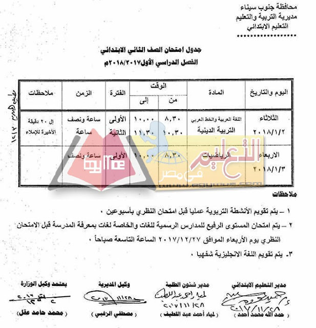 جدول امتحان نصف العام جنوب سيناء 2023 الصف الثاني الابتدائي جدول امتحان نصف العام جنوب سيناء 2023 الصف الثاني الابتدائي