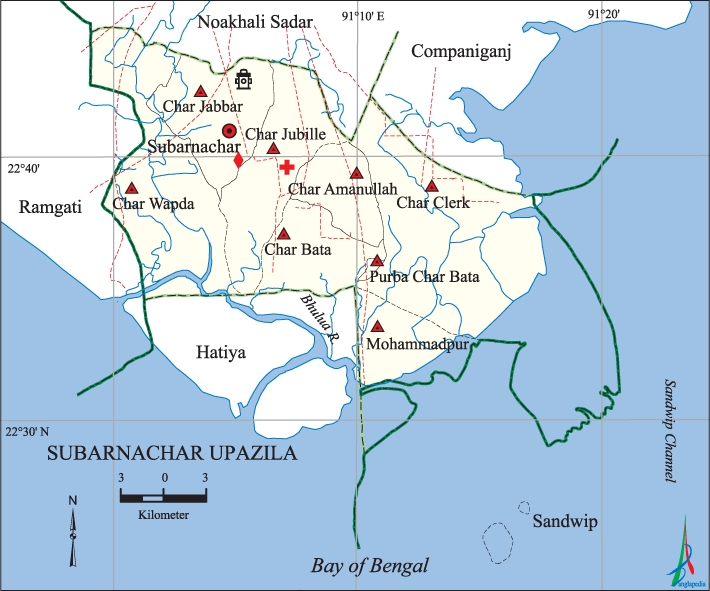 Subarna Char Upazila Map Noakhali District Bangladesh