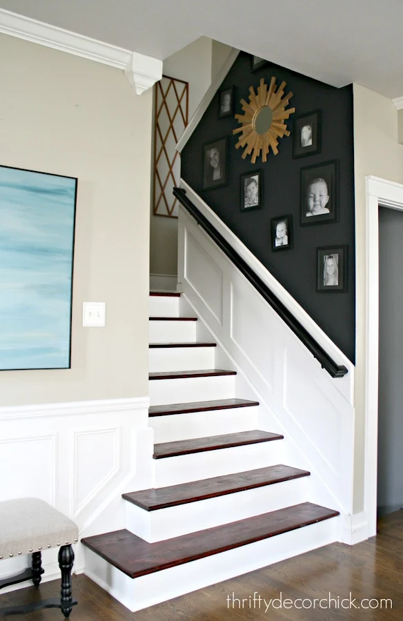 Gallery wall wood stairs