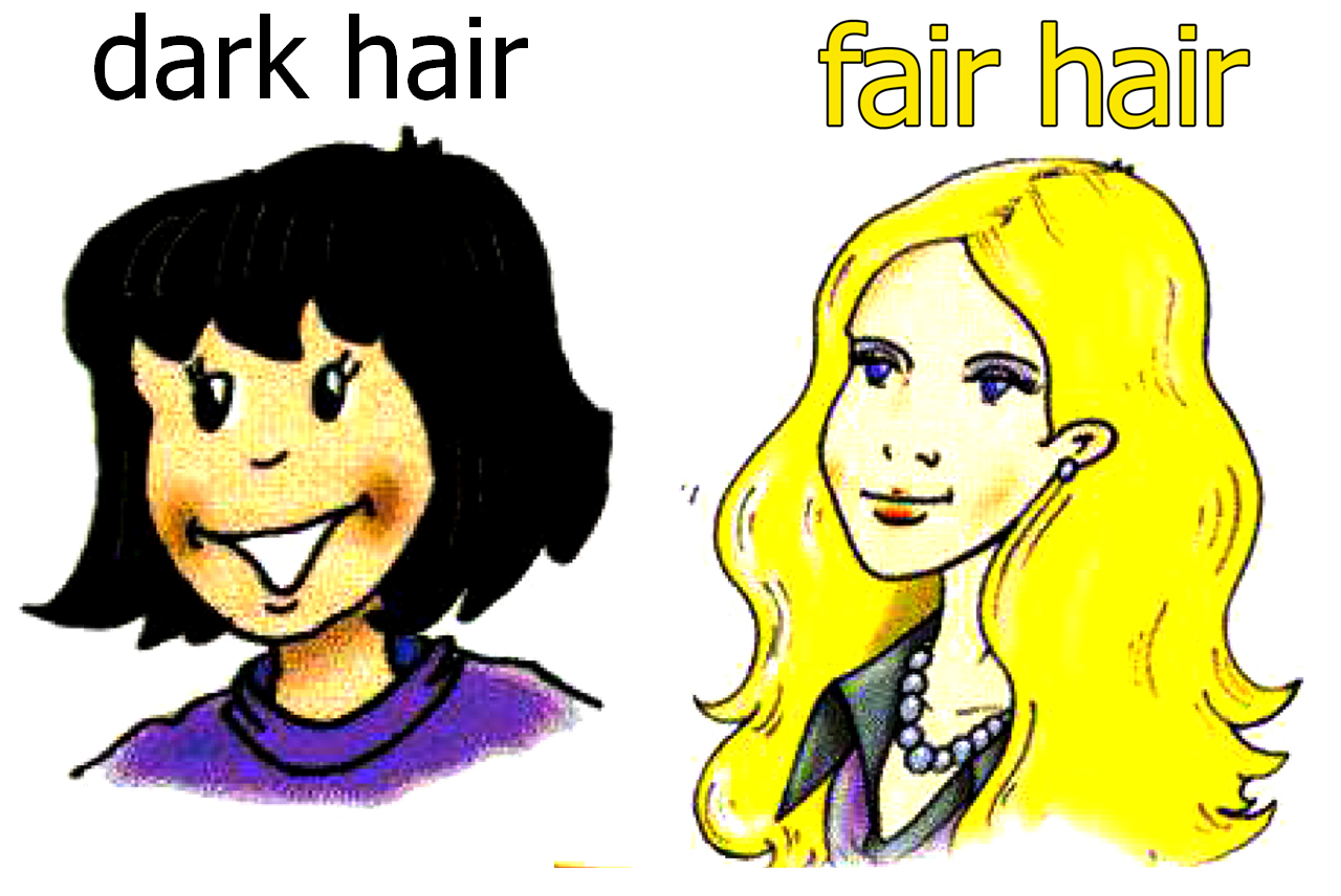 С английского на русский fair hair. Fair hair картинка для детей. Fair and Dark hair рисунок для детей. Fair hair рисунок Spotlight. Dark hair картинка для детей.