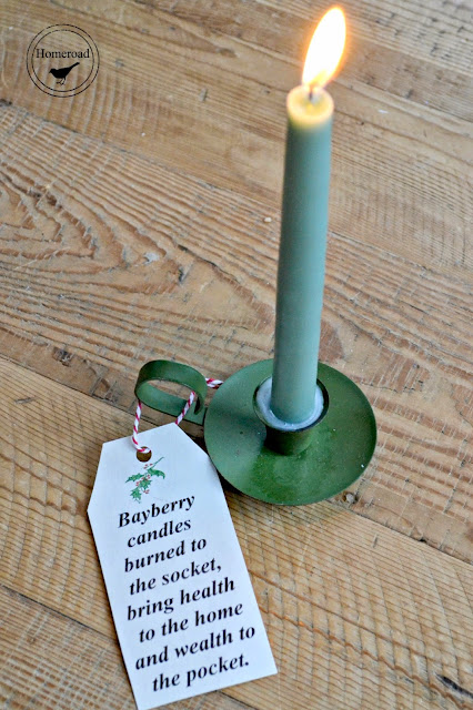 bayberry candle with a tag