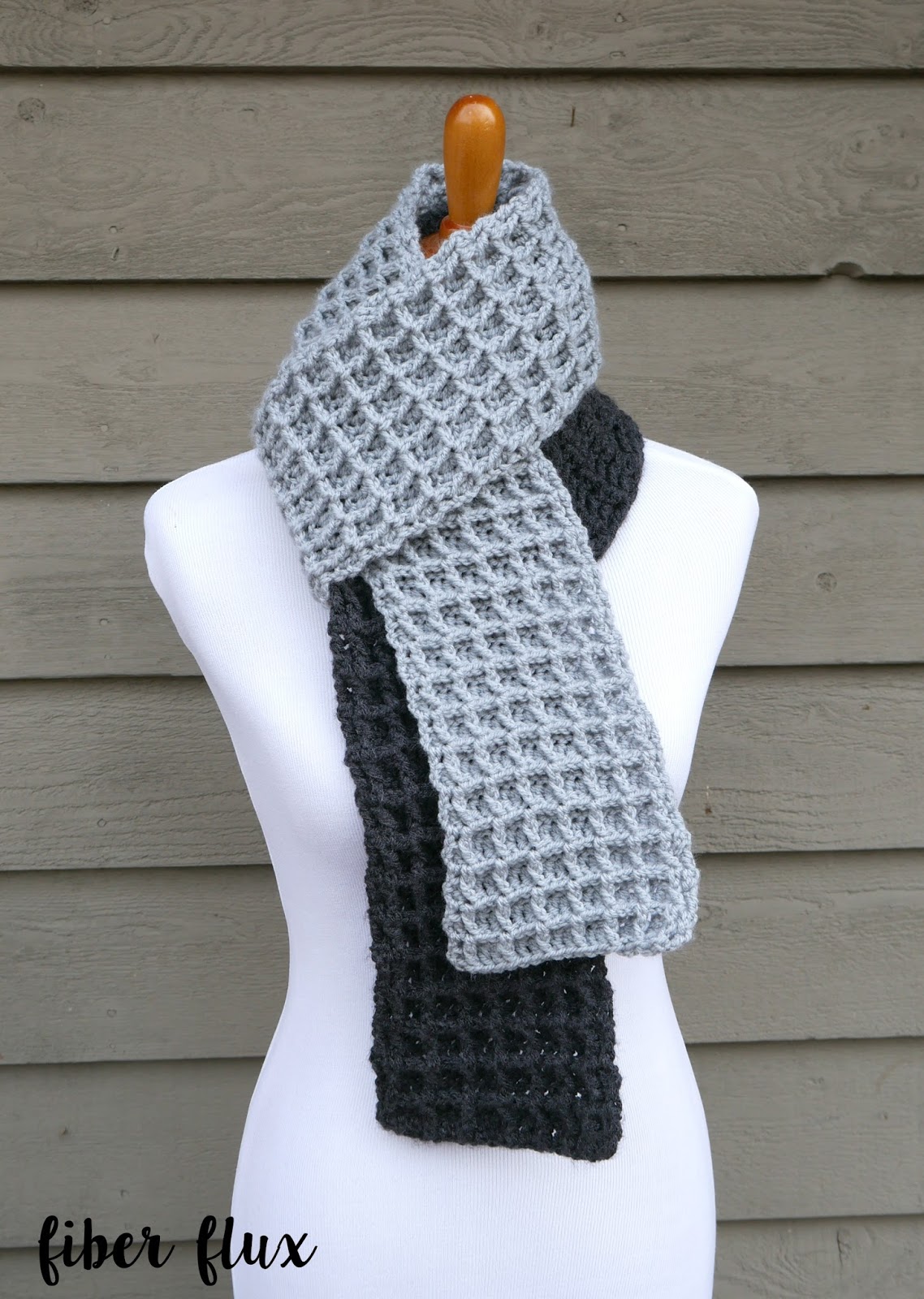 Fiber Flux Free Crochet Pattern...Two Tone Waffle Stitch Scarf!