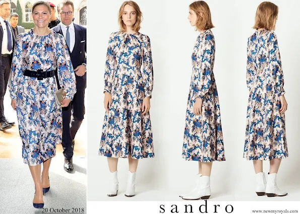 Crown Princess Victoria wore Sandro all-over print silk dress