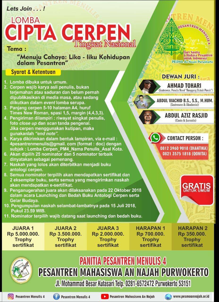 Lomba Menulis Cerpen Dan Puisi 2018 Gratis KT Puisi