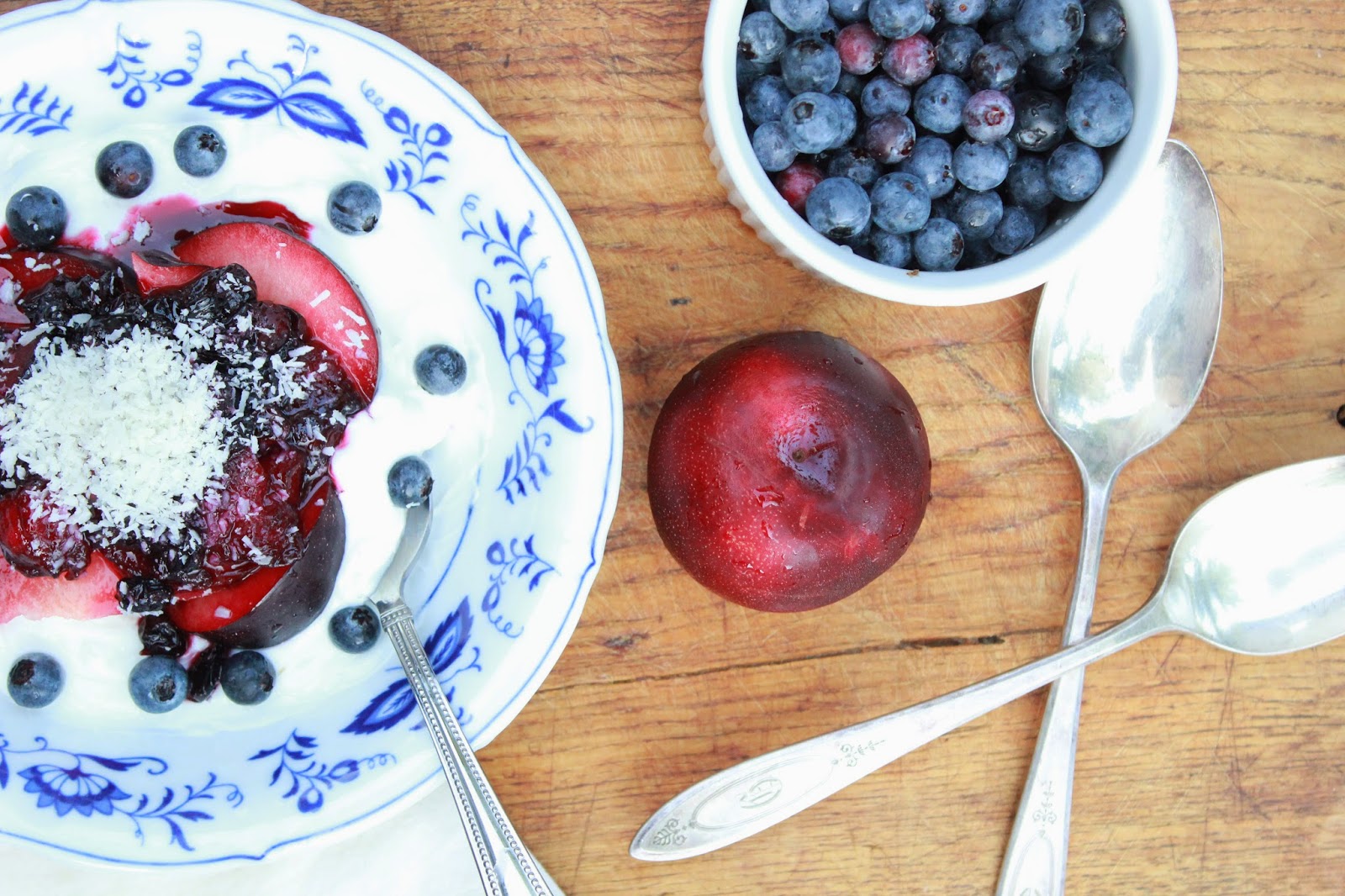 Intrinsic Beauty Good Morning Stewed Plums and Blueberries Over