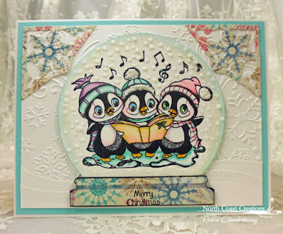 North Coast Creations Stamp set: Caroling Penguins, Our Daily Bread Designs Custom Dies: Fancy Ornaments, Leafy Edged Borders