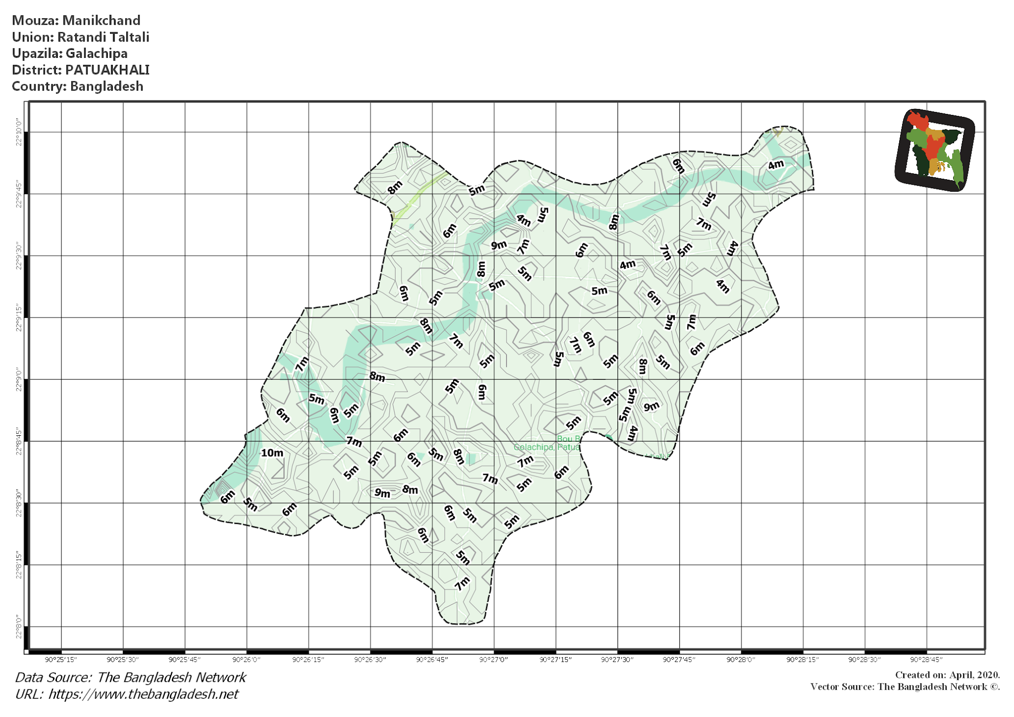 Map of Manikchand Mouza of Galachipa Upazila, PATUAKHALI, Bangladesh.