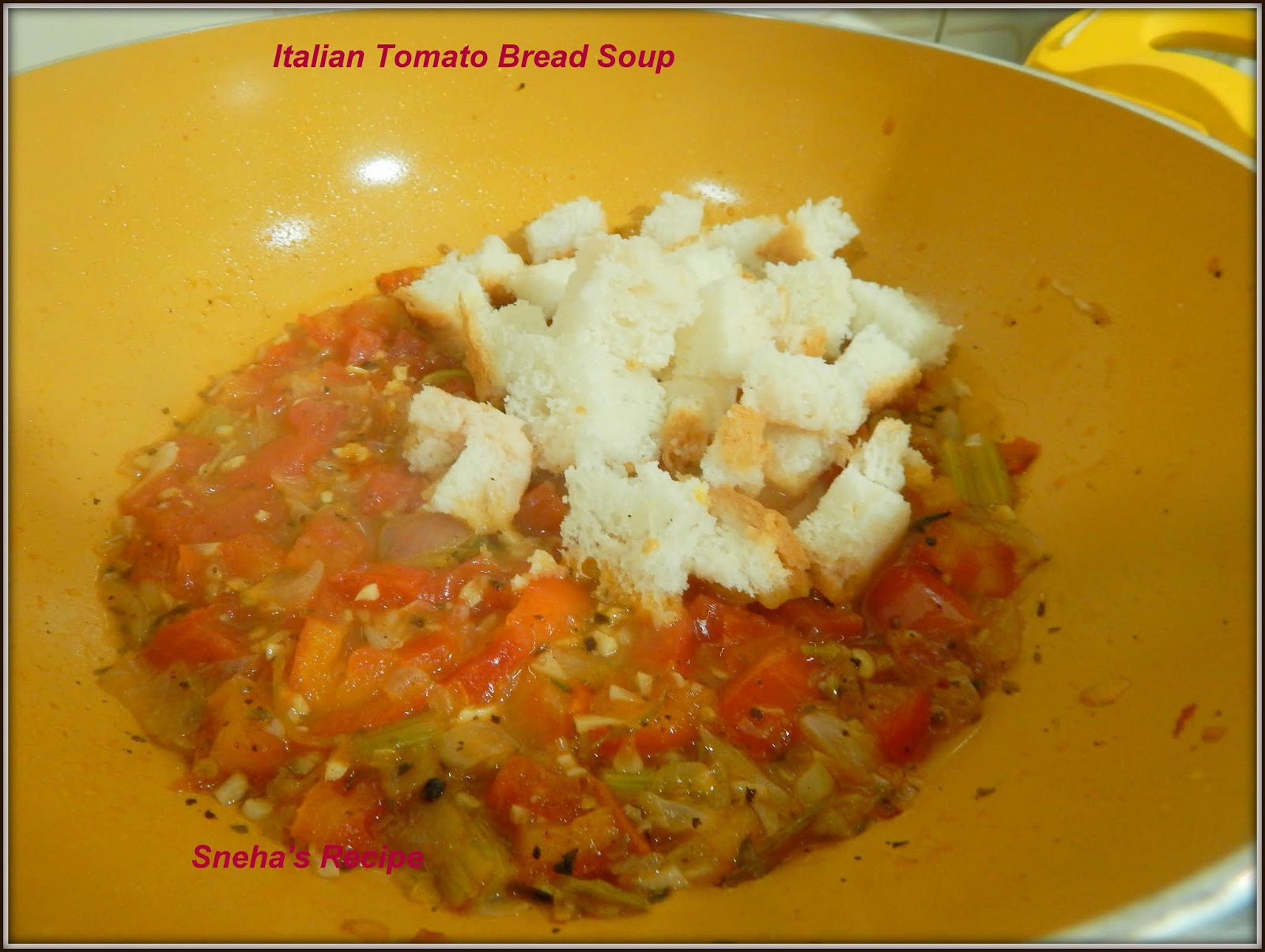 Italian Tomato Bread SoupSoupswappers Sneha's Recipe