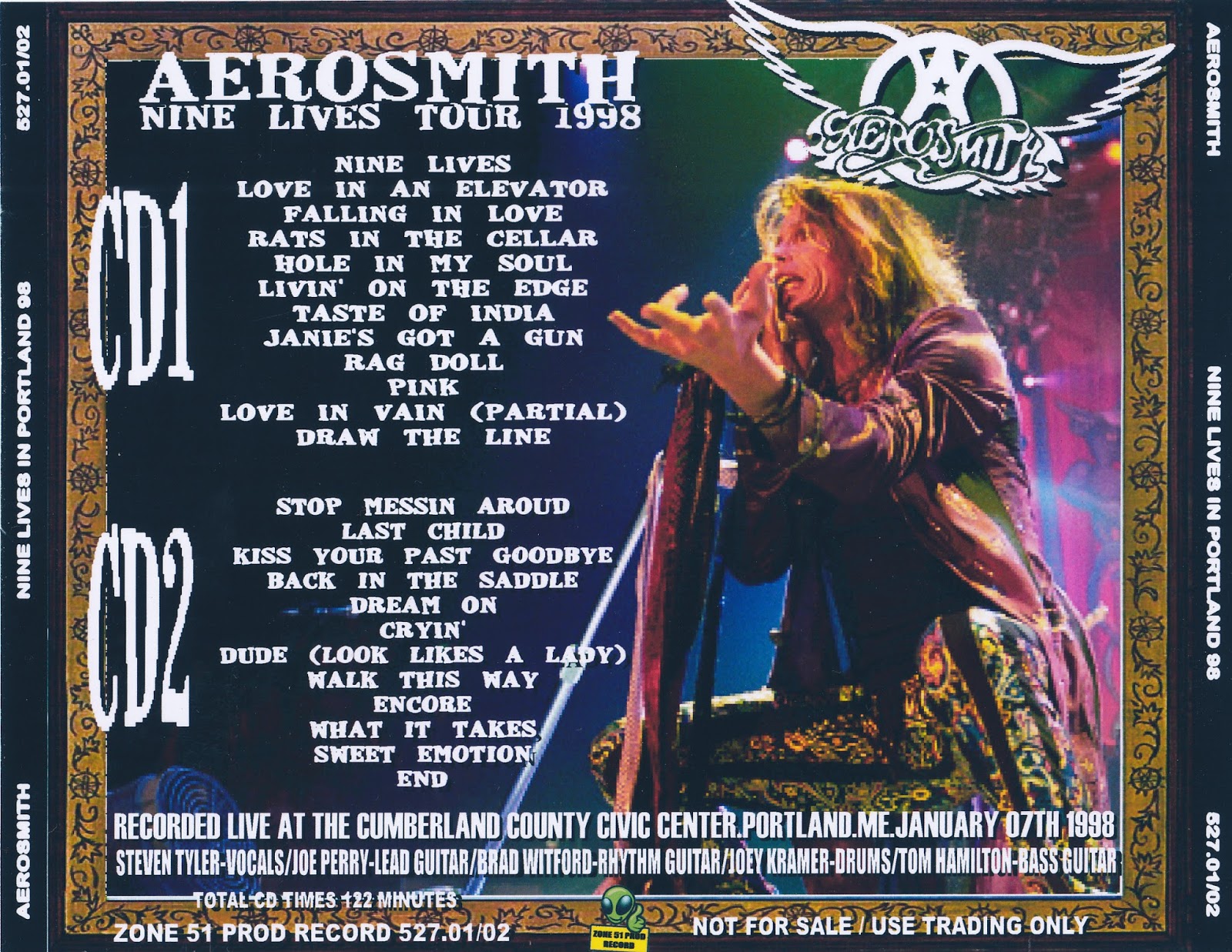 AEROSMITH BOOTLEGS COVER ARTS NINE LIVES IN PORTLAND ' 98