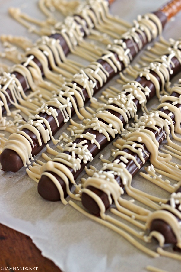 Chocolate and Peanut Butter Pretzel Rods