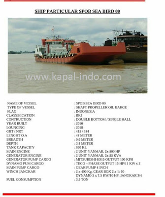 Ship particular SPOB Sea Bird 09, jual spob baru, jual spob 2018, jual spob murah, harga spob baru, jual spob 650 KL, ship particular spob new