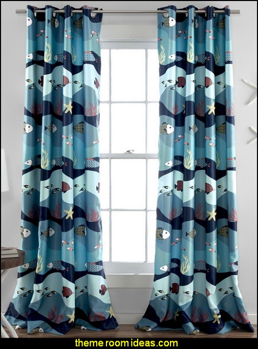 Lush Decor Sea Life Blackout Window Curtain Panel underwater bedroom ideas - under the sea theme bedrooms - mermaid theme bedrooms - sea life bedrooms - Little mermaid princess Ariel - Sponge Bob theme bedrooms - mermaid bedding - Disney's little mermaid - clamshell bed - mermaid murals - mermaid wall decal stickers - Lush Decor Sea Life Blackout Window Curtain Panel