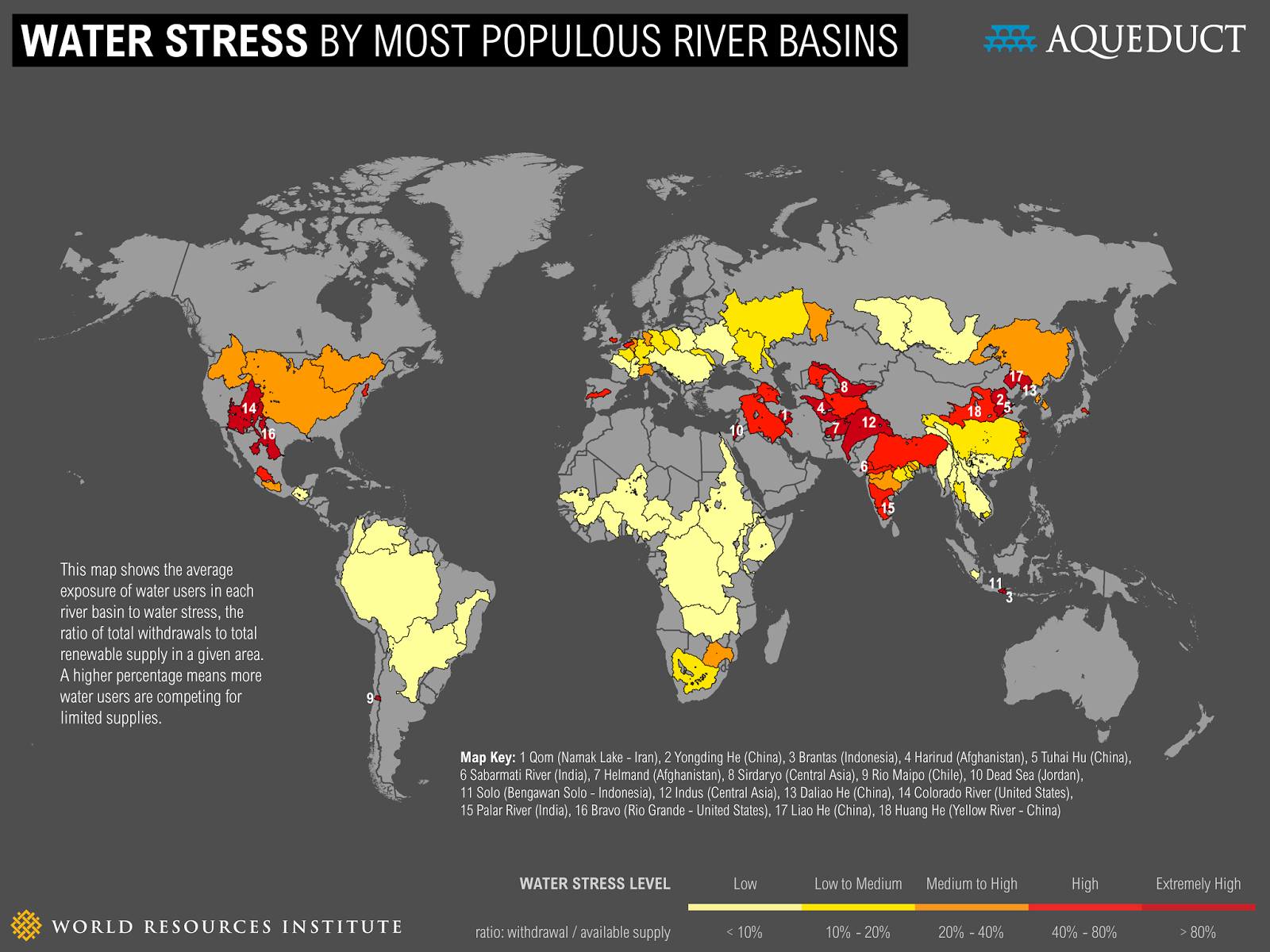 Waterstress per rivier stroomgebied op basis van de bevolking Waterstress per rivier stroomgebied op basis van de bevolking