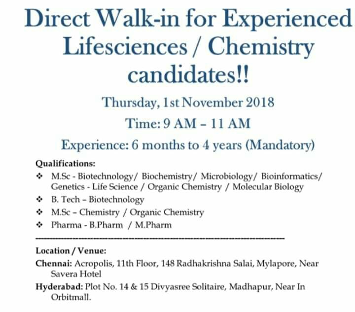 Clarivate Analytics WalkIn for Research Analyst Life Sciences 1st