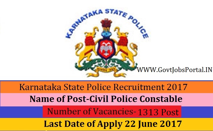 Karnataka State Police Recruitment 2017– 1300+ Civil Police Constable