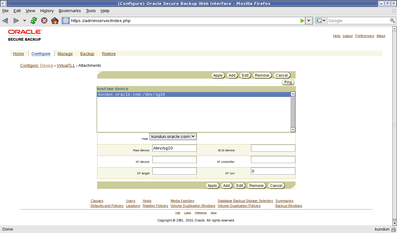 Kundun Oracle Oracle Secure Backup and Virtual Tape Drive