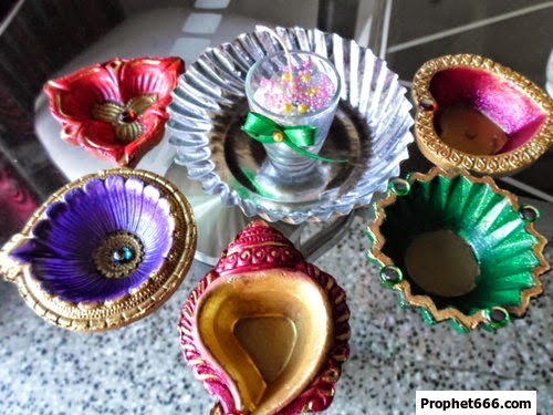 Assorted collection of designer handmade Clay and Glass Diya for Diwali