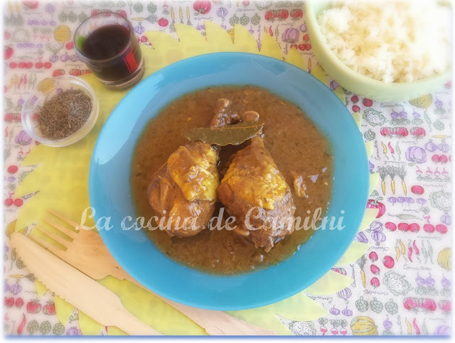 Pollo al vino tinto y curry (La cocina de Camilni)