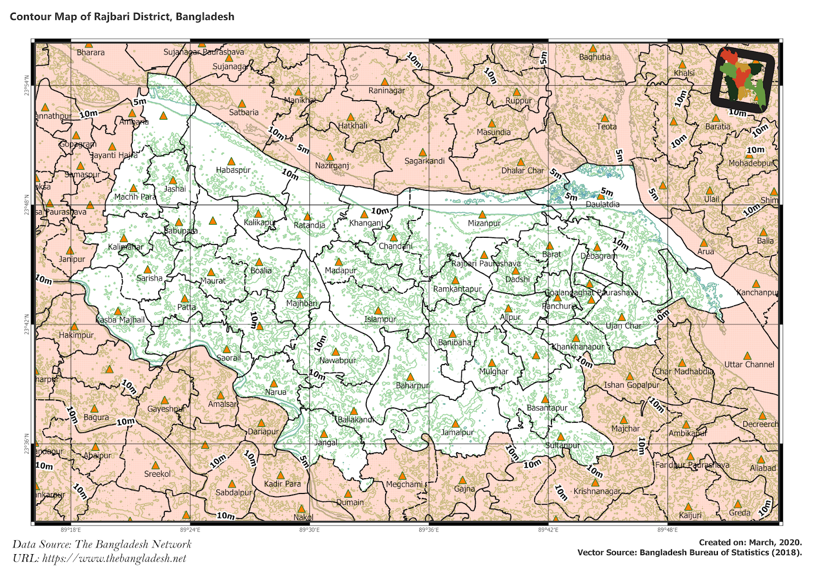 Elevation Map of Rajbari District of Bangladesh
