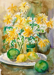 still painting watercolor lemon flowers fresh fruits wonderful