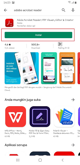 instal aplikasi pembaca pdf di hp android