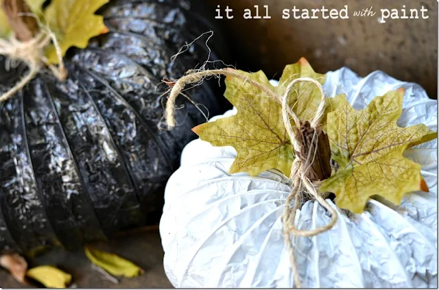 Dryer vent pumpkins by It All Started With Paint, featured on I Love That Junk