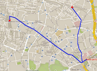 Mapa del recorrido desde la New Gate hasta el mercado Mahane Yehuda y el barrio de Mea Sharim