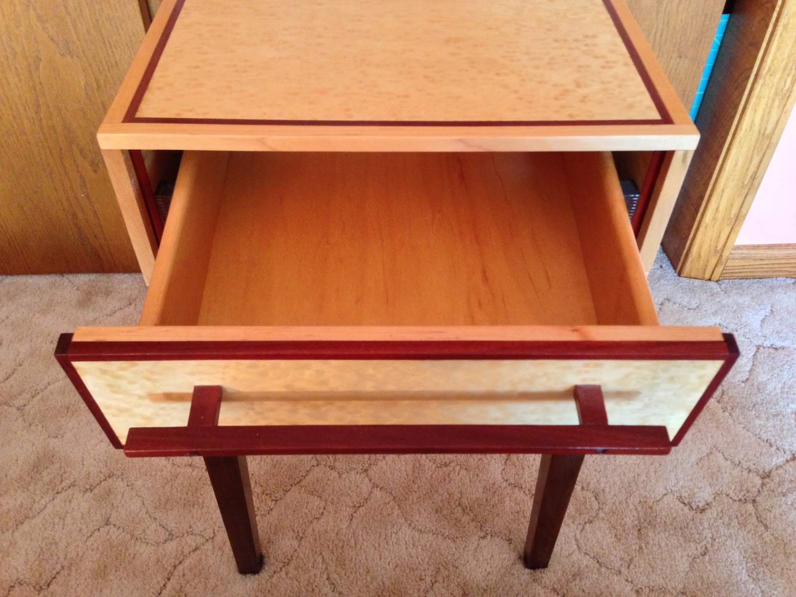 Warrior Woodwork Bird's Eye Bedside Stand With Bloodwood Trim