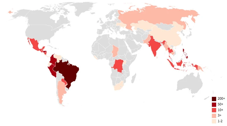 Killings of Environmental Defenders by Country (2010 - 2015)