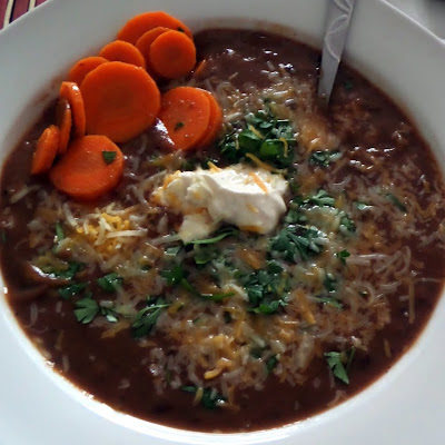 Black Bean Soup:  A creamy, flavorful, and meatless soup made with black beans and spices.  Filling enough for an entree.