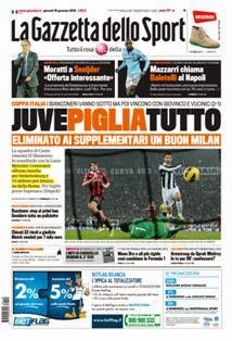 La Gazzetta dello Sport del 10 Gennaio 2013 | ISSN 1120-5067 | TRUE PDF | Quotidiano | Sport
La Gazzetta dello Sport è un quotidiano sportivo italiano, con sede a Milano. Insieme al Corriere dello Sport - Stadio e Tuttosport, è uno dei tre principali giornali sportivi d'Italia. È il primo quotidiano sportivo per numero di lettori nell'Italia centro-settentrionale, ed uno dei maggiori quotidiani italiani per tiratura e diffusione.