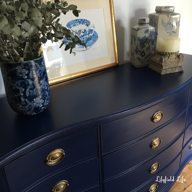 navy blue painted serpentine drawers by Lilyfield Life