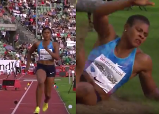 gv Video: Nigerian athlete, Blessing Okagbare loses her wig during long jump in Oslo